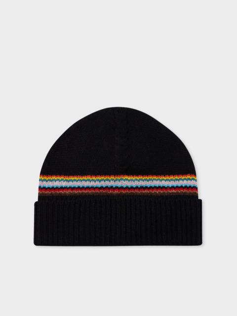 Black 'Signature Stripe' Block Beanie