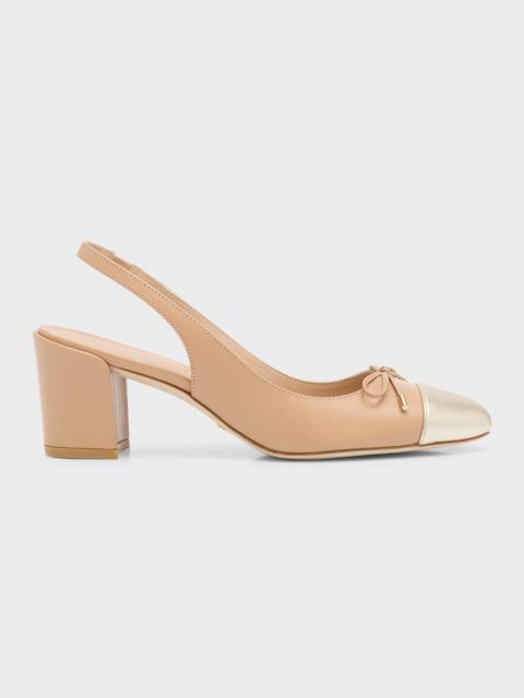 Stuart Weitzman Sleek Mixed Leather Bow Slingback Pumps