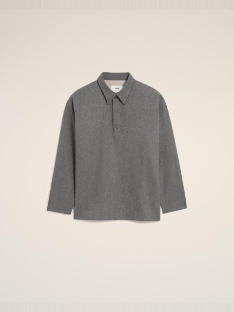 AMI Paris GREY WOOL  LONG  SLEEVES POLO SHIRT
