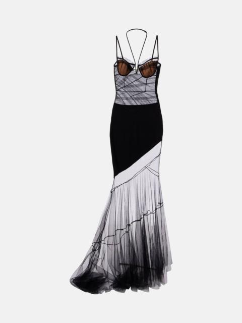NENSI DOJAKA Asymmetric draped sheer maxi dress