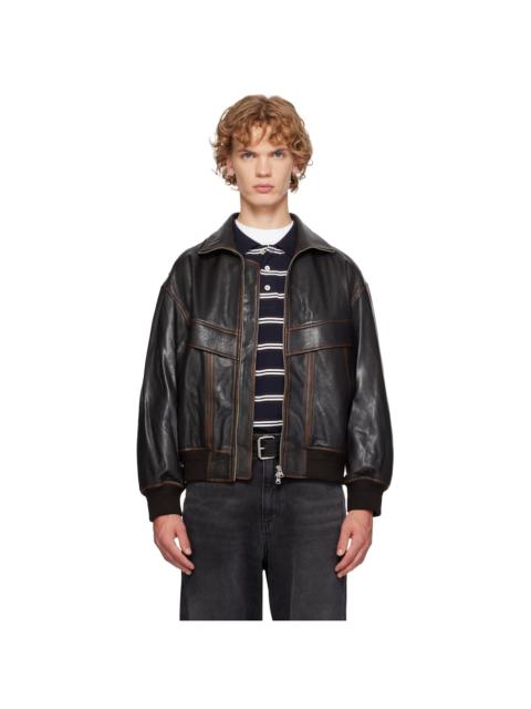 Dunst Brown Stand Collared Leather Jacket