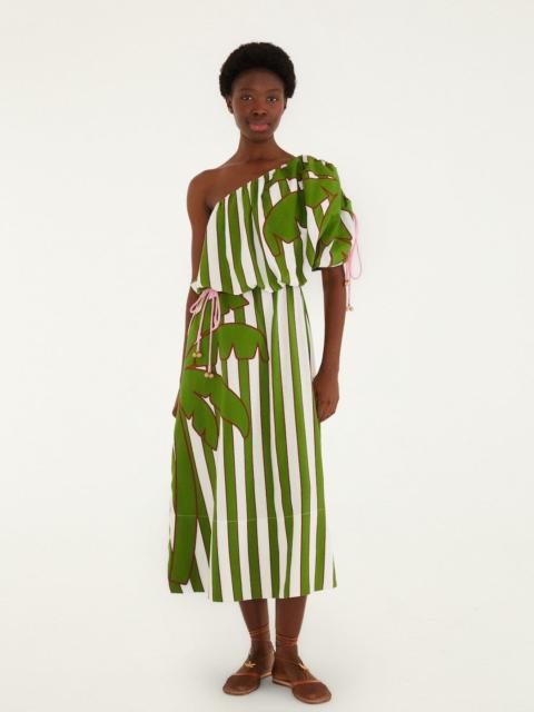 FARM RIO Off-White One-Shoulder Lenzing Ecovero Euroflax Midi Dress