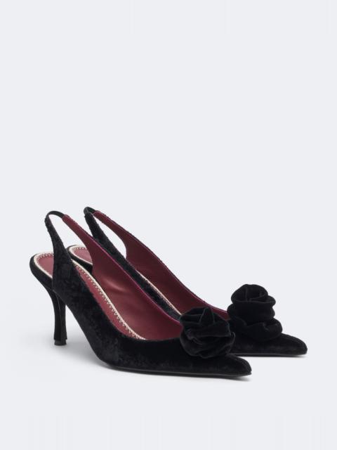 MAGDA BUTRYM Floral-appliqué velvet slingback pumps