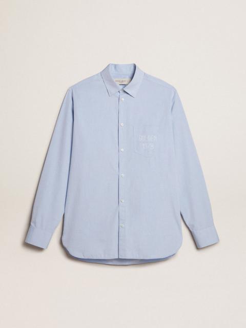 Golden Goose Baby-blue cotton shirt with embroidered pocket