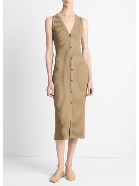 Vince Ribbed Cotton-Blend Button-Front Dress