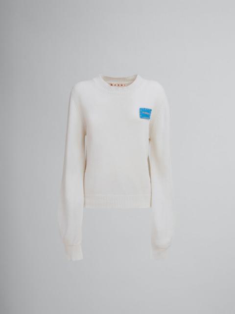 WHITE CASHMERE JUMPER WITH MARNI MENDING PATCH