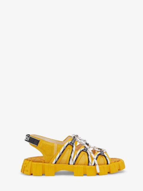 FENDI Yellow leather and tech mesh sandals
