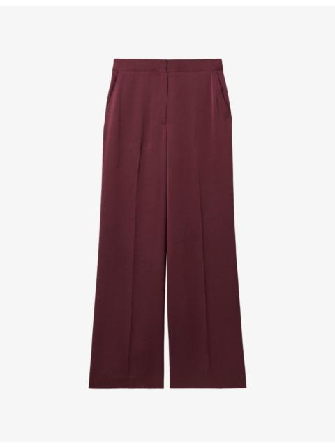 Claudie Pierlot Wide-Leg Mid-Rise Satin Trousers