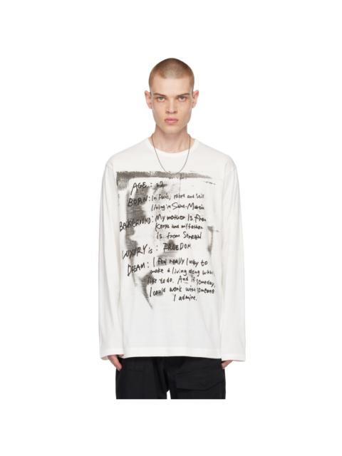 Yohji Yamamoto White Printed Long Sleeve T-Shirt
