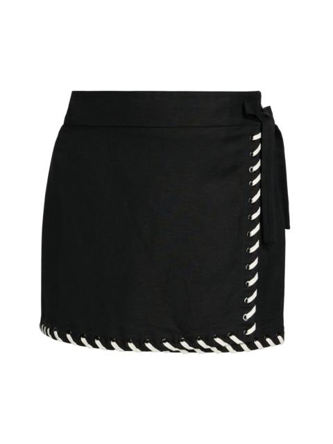 SIMKHAI Women's Banks Linen-Blend Wrap-Style Miniskirt - Black Multi