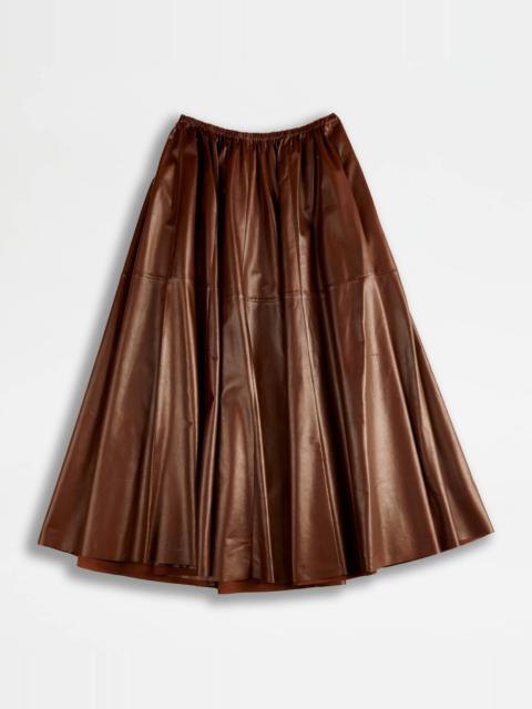 Tod's FLARED SKIRT IN LEATHER - BROWN