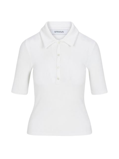 SPRWMN WHITE RIB MID SLEEVE POLO TOP
