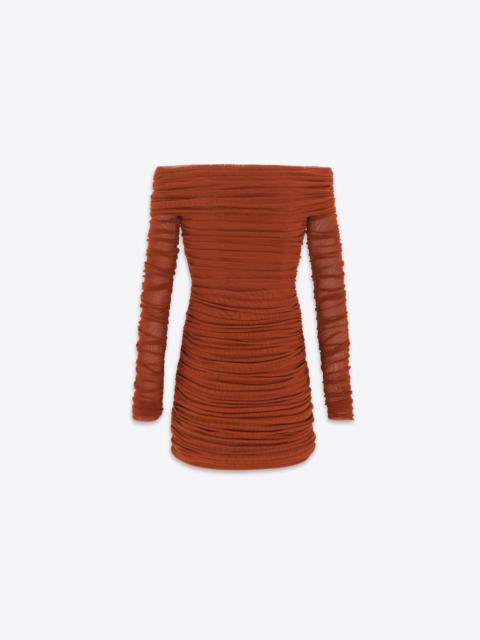 SAINT LAURENT ruched off-the-shoulder dress in tulle