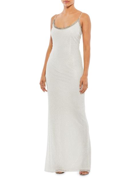 MAC DUGGAL Women's Embellished Grid Sheath Slip Gown - White