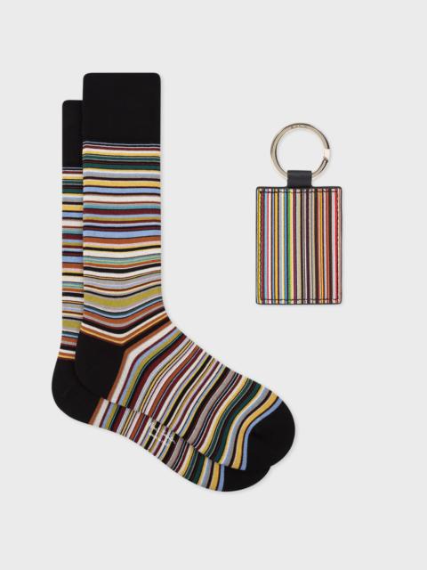 Paul Smith 'Signature Stripe' Socks & Keyring Gift Set