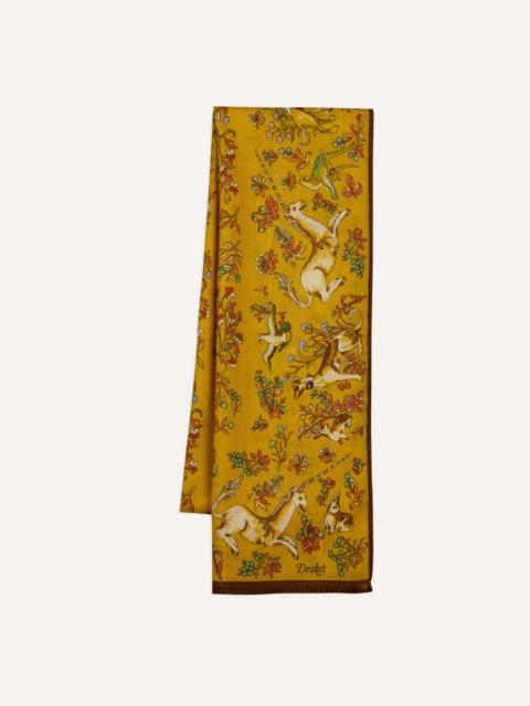 Drake's Yellow Unicorn Garden Print Tubular Wool-Silk Scarf
