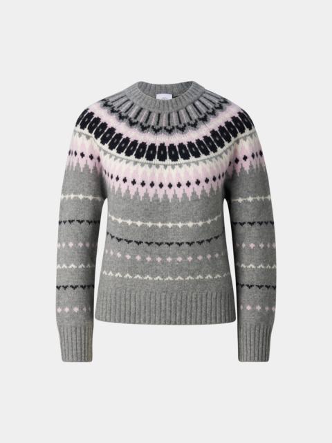 BOGNER Ina Cashmere Norwegian Pullover in Gray/Pink
