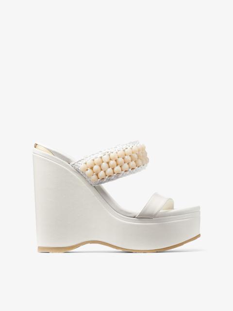 Amoure Wedge 130
Latte Nappa Leather Wedge Sandals with Beaded Raffia