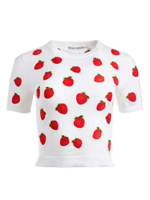 Alice + Olivia CIARA STRAWBERRY EMBROIDERED PULLOVER