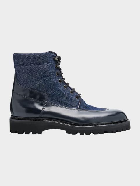 John Lobb Men's Peak Denim and Leather Lace-Up Boots