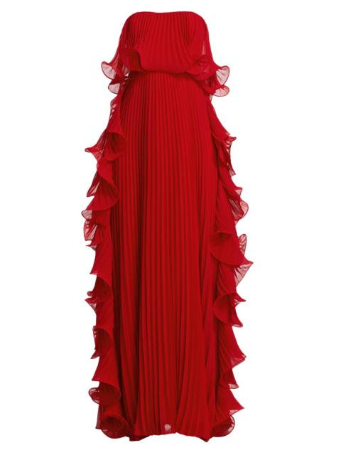 BADGLEY MISCHKA Women's Strapless Pleated Ruffle Gown - Red
