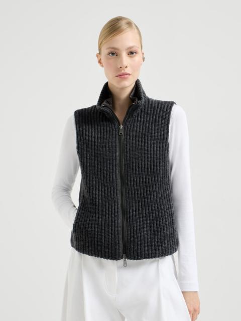 Cashmere Feather yarn reversible knit down vest with monili