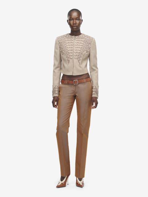 Alexander McQueen Women's Beaded Frogging Cropped Jacket in Beige