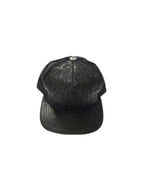 Chrome Hearts Cemetery Cross Leather Stitched Trucker Hat "Black" CHRM1840
