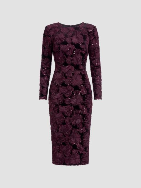 Dress The Population Women's Emmalyn Sequin Floral-Appliqué Body-Con Midi Dress - Burgundy Black