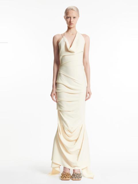 A.W.A.K.E. MODE FITTED ASYMMETRIC DRAPED DRESS IVORY