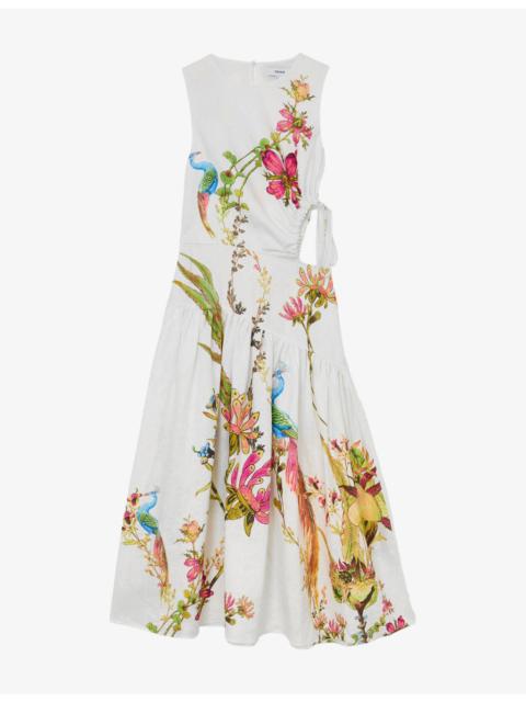 REISS Bianca Cut-Out Linen Midi Dress