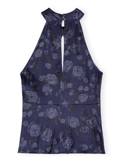 DARK BLUE FLORAL PRINTED TOP