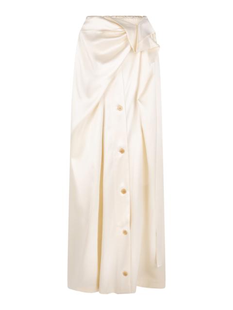 HEIRLOME Cordelia Gathered Silk Button-Detailed Skirt ivory
