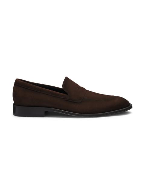 BOSS ITALIAN-MADE SUEDE LOAFERS WITH PENNY TRIM
