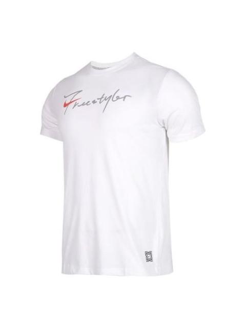 Nike Nike Back Large logo Printing Freestyle Sports Short Sleeve White CK1186-100