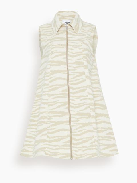 GANNI Print Denim Mini Dress in Pale Khaki