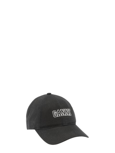 GANNI BLACK EMBROIDERED LOGO CAP