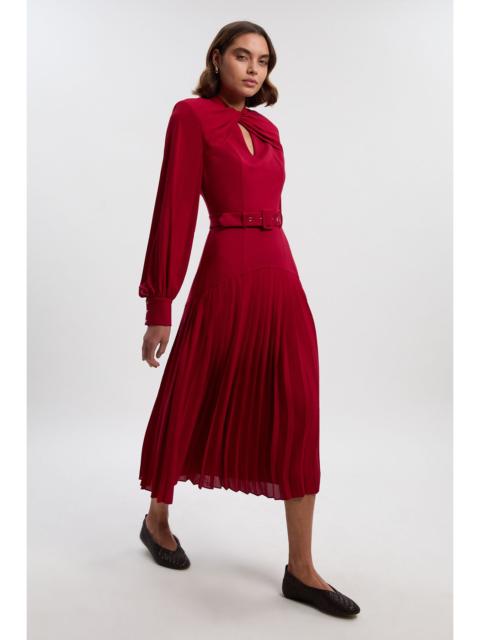 KAREN MILLEN Ponte And Georgette Mix Balloon Sleeve Cut Out Detail Pleated Maxi Dress