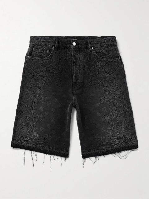 Straight-Leg Frayed Denim-Jacquard Shorts