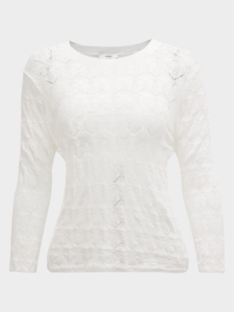Vince Fine Lace 3/4-Sleeve Crewneck Top
