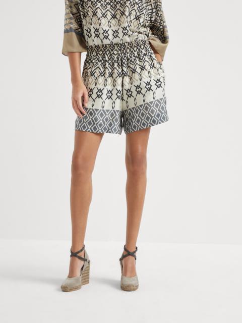 Brunello Cucinelli Silk ethnic print pongée baggy shorts