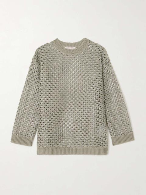 Valentino Sequin-embellished metallic open-knit linen-blend sweater