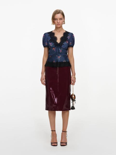 self-portrait Navy Satin Printed Lace Top