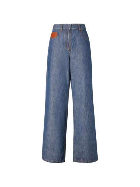 FENDI logo-patch wide-leg trousers