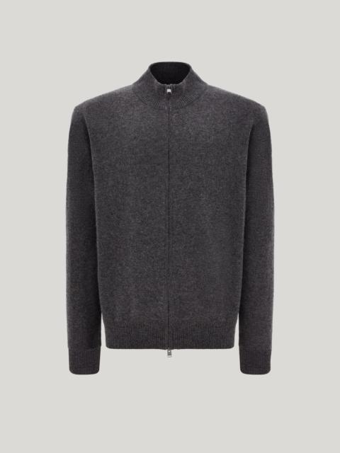 Canali ANTHRACITE WOOL AND CASHMERE FULL-ZIPPERED CARDIGAN
