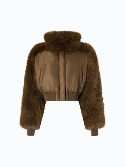 PINKO SHORT TECHNICAL SATIN AND FAUX FUR BOMBER JACKET