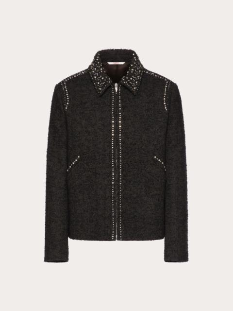 Valentino WOOL TWEED JACKET WITH ROCKSTUD SPIKE AND CRYSTAL EMBROIDERY