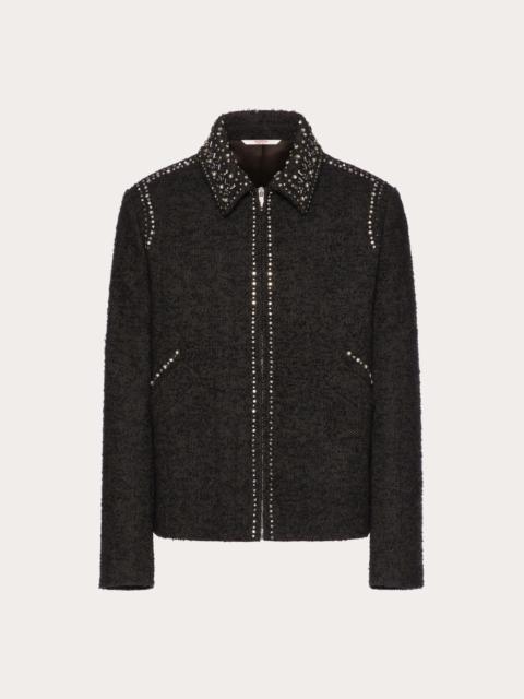 WOOL TWEED JACKET WITH ROCKSTUD SPIKE AND CRYSTAL EMBROIDERY