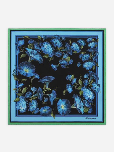 Bluebell-print twill scarf (50 x 50)