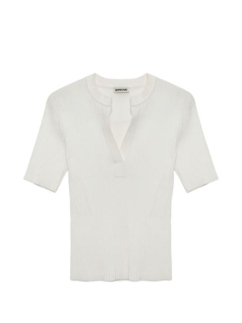 SIMKHAI Miley V-neck ribbed-knit top